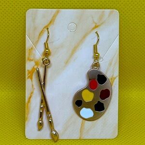 Palette and brushes artist earrings